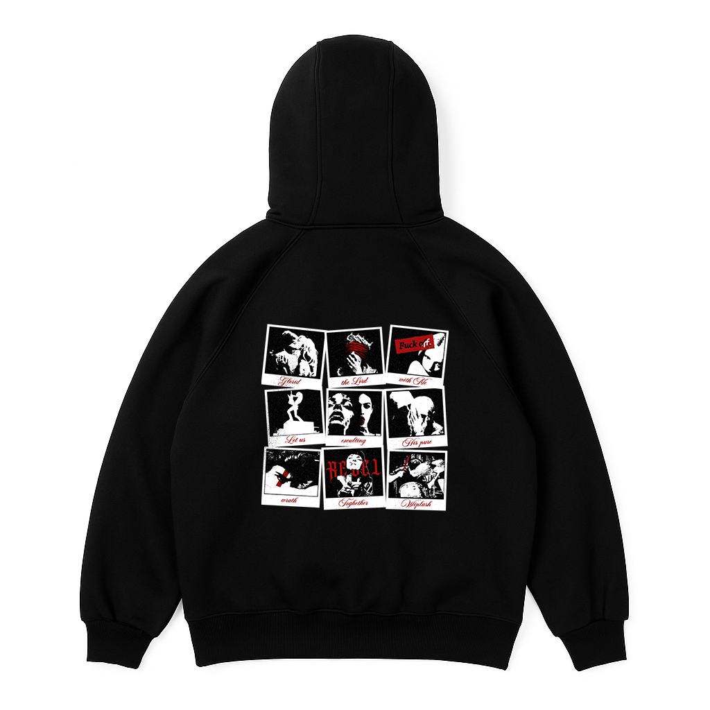 هودی سه نخ B&B طرح Vintage-Grid مشکی